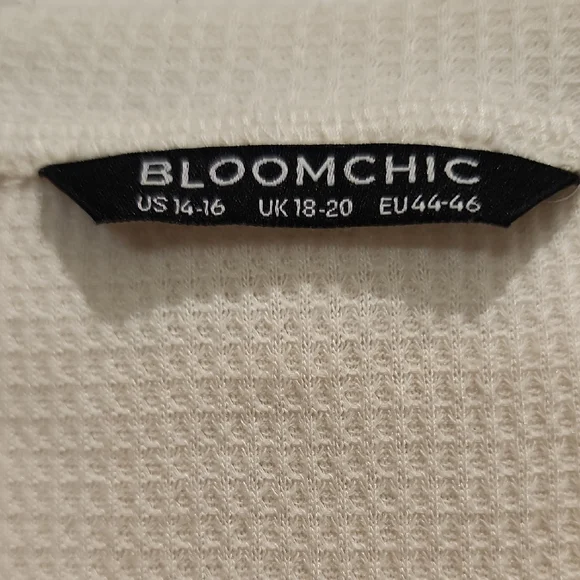 Bloomchic Waffle Knit Ruffled Sleeve Top - Cream 1x - Picture 2 of 6